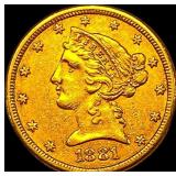 1881 Liberty Head Half Eagle $5 Gold UNCIRCULATED