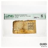 1774 $1/3 Maryland Colonial Note PMG G 6
