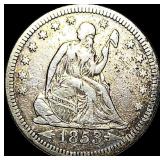 1853 Arrows/Rays Seated Liberty Quarter ABOUT  UN