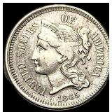 1865 Nickel Three-Cent Piece NEARLY  UNCIRCULATED