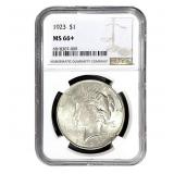 1923 Silver Peace Dollar NGC MS66+
