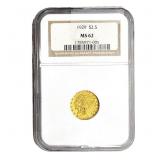 1929 $2.50 Gold Quarter Eagle NGC MS62