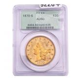 1870-S $20 Gold Double Eagle PCGS AU50