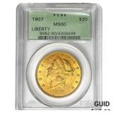 1907 $20 Gold Double Eagle PCGS MS60