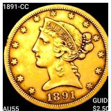 1891-CC $5 Gold Half Eagle HIGH GRADE