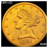 1891-CC $5 Gold Half Eagle UNCIRCULATED