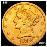 1855 $5 Gold Half Eagle CHOICE AU