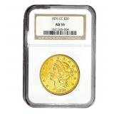 1876-CC $20 Gold Double Eagle NGC AU55
