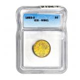 1893-O $5 Gold Half Eagle ICG MS61