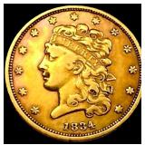 1834 Ptd 4 $5 Gold Half Eagle