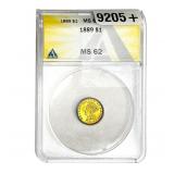 1889 Rare Gold Dollar ANACS MS62