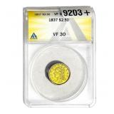 1837 $2.50 Gold Quarter Eagle ANACS VF30