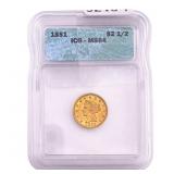 1851 $2.50 Gold Quarter Eagle ICG MS64