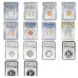 1948-2016 [14] U.S. Graded Coin Lot [1C-50C]