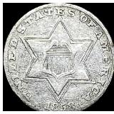 1858 Silver Three-Cent Piece LIGHTLY  CIRCULATED