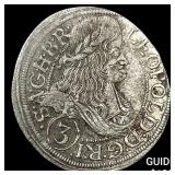 Hungary Leopold SIlver 3 Kreuzer CLOSELY UNCIRCUL