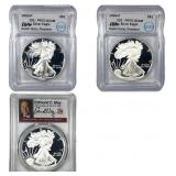 1993-2016 [3] American Silver Eagles ICG/PCGS PR70