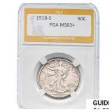 1918-S Walking Liberty Half Dollar PGA MS63+