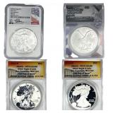 2012-2024 [4] American Silver Eagles ANACS/NGC MS/