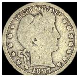 1897-S Silver Barber Quarter NICELY CIRCULATED