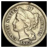1889 Nickel Three-Cent Piece NEARLY UNCIRCULATED