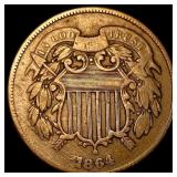 1864 Bronze Two-Cent Piece LIGHTLY CIRCULATED