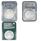 1991-2018 [3] American Silver Eagles ICG/NGC MS69-