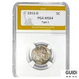 1913-D Buffalo Nickel PGA MS64 TY 1
