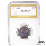1850 Braided Hair Half Cent PGA MS64