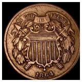 1864 Bronze Two-Cent Piece NEARLY UNCIRCULATED