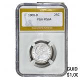 1908-D Barber Quarter PGA MS64