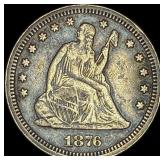 1876-CC Silver Seated Liberty Quarter NEARLY UNCIR