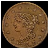 1842 Braided Hair Large Cent LIGHTLY CIRCULATED