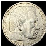 1936-A Germany Silver 5 Reichsmark CLOSELY UNCIRCU