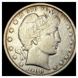 1908-O Silver Half Dollar (Barber) NEARLY UNCIRCUL