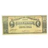 1914 Chihuahua Bank Note 10 Pesos