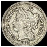 1873 Nickel Three-Cent Piece NEARLY UNCIRCULATED