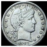 1907-S Silver Barber Quarter CHOICE AU
