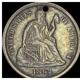 1862 Seated Liberty Dime (holed) HIGH GRADE