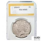 1934-D Silver Peace Dollar PGA MS65