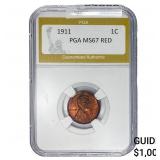 1911 Wheat Cent PGA MS67 Red