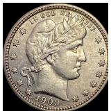 1909 Barber Silver Quarter NEARLY UNCIRCULATED