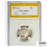 1913-D Buffalo Nickel PGA MS64+ Type 2
