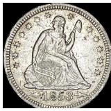 1853 Arrows/Rays Seated Liberty Quarter NEARLY UN