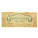 1915 Chihuahua Bank Note 20 Pesos
