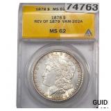 1878 Morgan Silver Dollar ANACS MS62 REV 1879