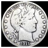 1911-S Silver Barber Half Dollar NICELY CIRCULATED