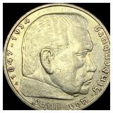 1938-A Germany Silver 5 Reichsmark CLOSELY UNCIRCU