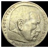 1936-G Germany Silver 5 Reichsmark CLOSELY UNCIRCU