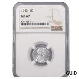1943 Wheat Cent NGC MS67